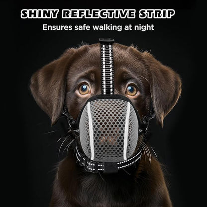 Dog Muzzle,Mesh Soft Muzzle for Small Medium Large Sized Dogs, Breathable Reflective Adjustable Puppy Muzzles with Collar for Scavenging Grooming Biting Chewing,Allows Panting and Drinking(Grey XL)