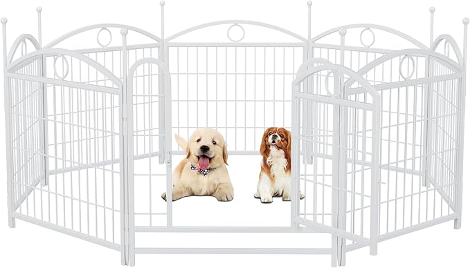 24" H Dog Crate Dog Playpen 8 Panels Furniture Heavy Duty Dog Fence Door with Side Openings,Foldable Pet Exercise Pen for Large Medium Small Dogs Indoor Outdoor,White