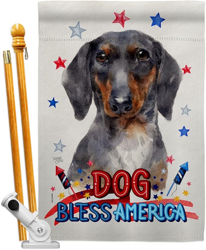 Breeze Decor Patriotic Black Tan Dachshund House Flag Set Dog Puppy Spoiled Paw Canine Fur Pet Nature Farm Animal Creature Decoration Banner Small Garden Yard Gift Double-Sided, Made in USA