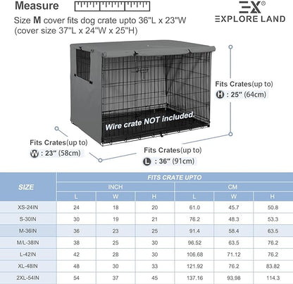 Explore Land 36 inches Dog Crate Cover Heavy Duty Polyester Pet Kennel Sunshade Universal Fit for Wire Cage (Grey)