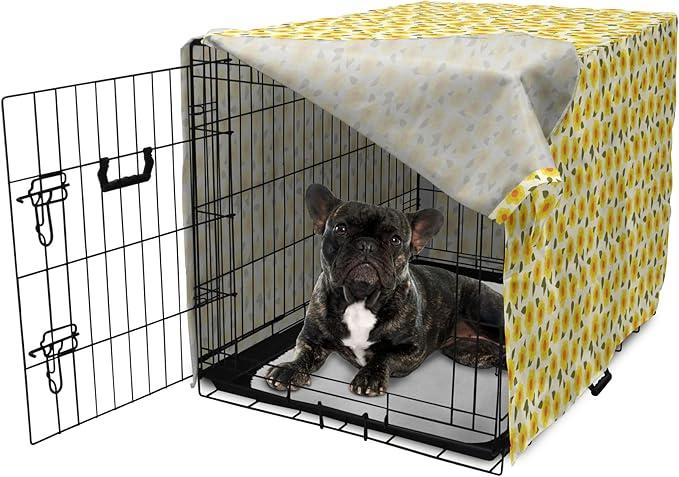 Lunarable Daffodil Dog Crate Cover, Retro Abstract Small Bedding Plants Flourishing Meadow Girls Design, Easy to Use Pet Kennel Cover for Cats & Medium Dogs, 24 Inch, Yellow Green Orange