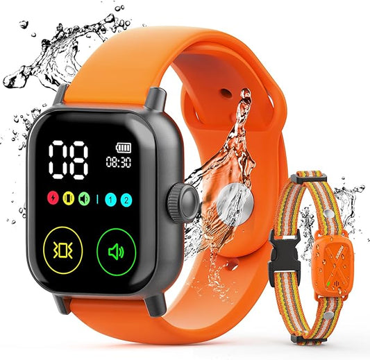 Jugbow Dog Training Collar with Watch-Style Remote, 3300FT Waterproof IPX7 E-Collar, IPX7 Hand-Free Remote 24H Time Display, Electric Vibration Beep Collars for 10-120 lb Small Medium Large Dogs