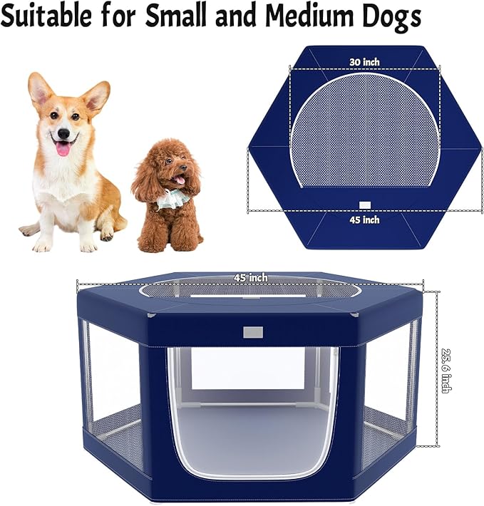 Hexagonal Dog playpen, 45 Inch Soft Puppy Playpen with 600D Oxford Fabric, Stable Structure with Thickend Stainless Steel Tubes, 25.6 Inch Height Pet Playpen for Small and Medium Dogs, Animals