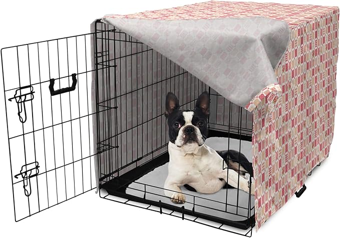 Lunarable Dusty Rose Dog Crate Cover, Patchwork Inspired with Different Patterned Squares Shabby Form Style, Easy to Use Pet Kennel Cover for Small Dogs Puppies Kittens, 22 Inch, Salmon Dark Coral