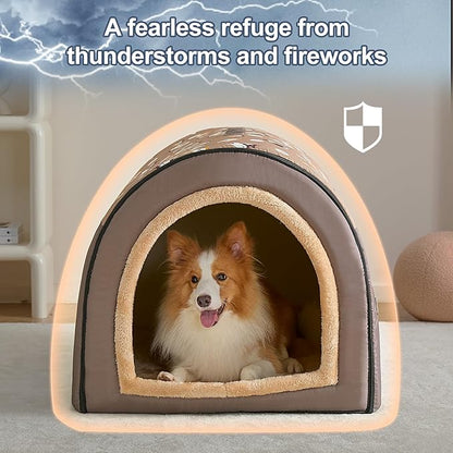 Jiupety 2 in 1 Dog House Indoor, Comfy Cave Bed Covered Dog Bed, Portable House for Medium and Large Dogs, 2XL(35"×27"×26"), Up to 70 Lb, Brown