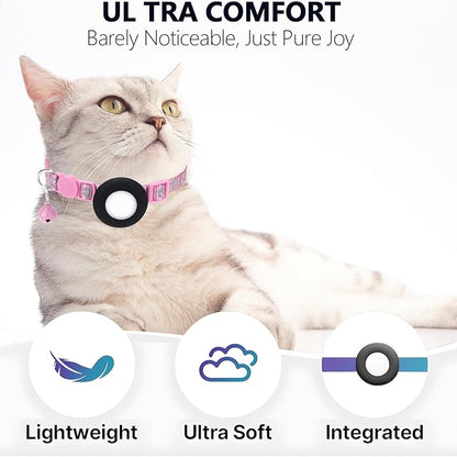 GPS Tracker for Cats, Mini GPS Pet Tracker with Collar, IPX8 Waterproof Cat Tracker Collar,No Monthly Fee,Work with Apple Find My(iOS Only),Smart Tracker for Pets(Pink)
