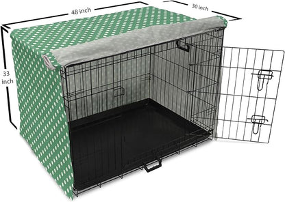 Lunarable Green Dog Crate Cover, Old Fashioned Polka Dot Pattern on Green Background Classical Traditional, Easy to Use Pet Kennel Cover for Medium Large Dogs, 48 Inch, Forest Green White