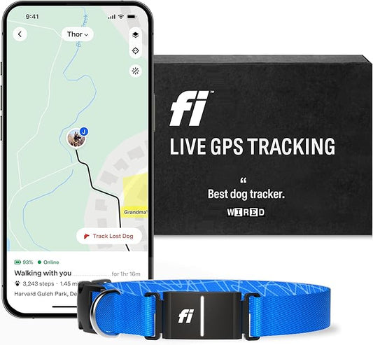 Fi Series 3 Smart Dog Collar - GPS Dog Tracker and Activity & Health Monitor, Waterproof, LED Light, Escape Alerts, Nationwide Coverage [Free 1 Year Membership] (Blue, X Small)