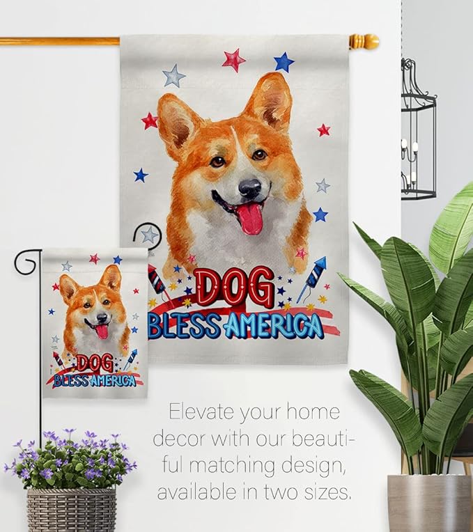Breeze Decor Patriotic Fawn Corgi House Flag Eagle Set Dog Puppy Spoiled Paw Canine Fur Pet Nature Farm Animal Creature Decoration Banner Small Garden Yard Gift Double-Sided, Made in USA