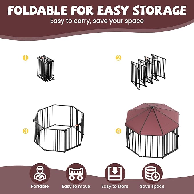 Large Dog Kennel Outside with Roof, Outdoor Dog Kennel with Metal Gate, Heavy Duty Hexagonal Dog Kennel with Lock for OuLarge Dog Kennel Outside with Roof, Outdoor Dog Ketdoor Backyard (4.9x4.9x3.6FT)