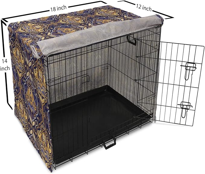 Ambesonne East Dog Crate Cover, Oriental Antique Pattern Foliage Inspirations Geometrical Design, Easy to Use Pet Kennel Cover for Small Dogs Puppies Kittens, 18 Inch, Purple Yellow
