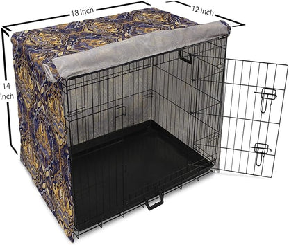Ambesonne East Dog Crate Cover, Oriental Antique Pattern Foliage Inspirations Geometrical Design, Easy to Use Pet Kennel Cover for Small Dogs Puppies Kittens, 18 Inch, Purple Yellow
