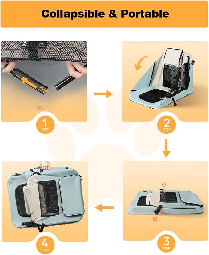 Extra Large Dog Crate with 2 Foldable Bowl, 28 Inch Collapsible Travel Dog Crate Kennel with Soft Blanket for Medium Dogs,Indoor & Outdoor (28" L x 20" W x 20" H, Blue)