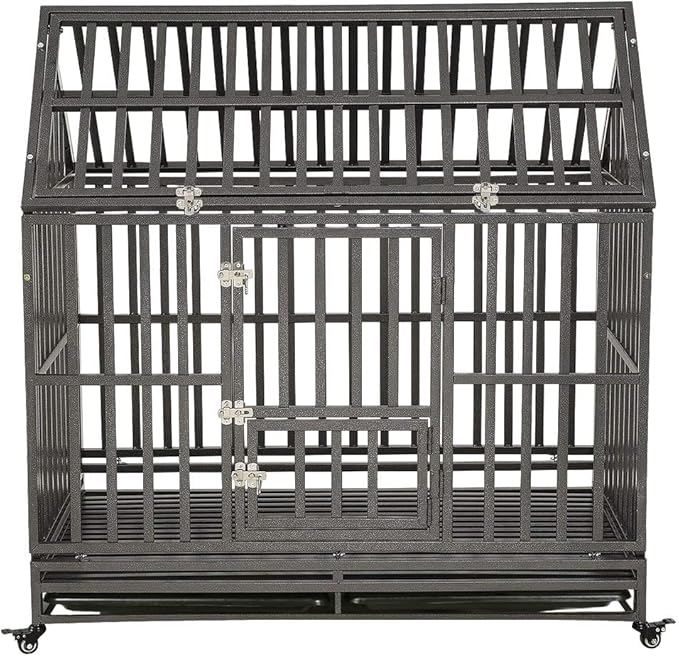LUCKUP Heavy Duty Dog Cage Metal Kennel and Crate for Medium and Large Dogs, Pet Playpen with Four Wheels, Easy to Install, 48 inch, Black