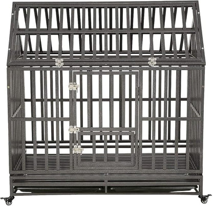 LUCKUP Heavy Duty Dog Cage Metal Kennel and Crate for Medium and Large Dogs, Pet Playpen with Four Wheels, Easy to Install, 42 inch, Black
