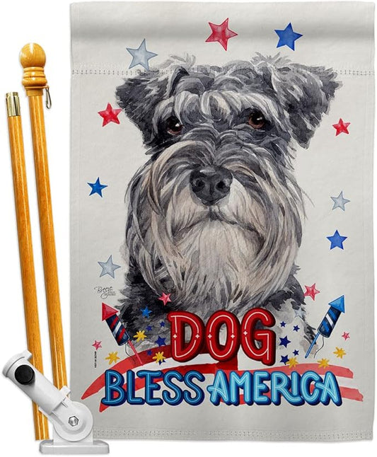Breeze Decor Patriotic Miniature Schnauzer House Flag Set Dog Puppy Spoiled Paw Canine Fur Pet Nature Farm Animal Creature Decoration Banner Small Garden Yard Gift Double-Sided, Made in USA
