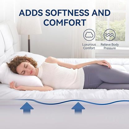 BDEUS Dual Layer 5 Inch Memory Foam Mattress Topper California King Size, 2 Inch Gel Memory Foam Plus 3 Inch 1450 GSM Down Alternative Quilted Pillow Top Mattress Pad Cover,White