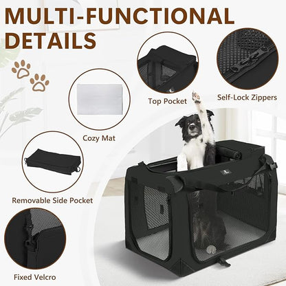 X-ZONE PET Dog Crate 3-Door Kennel, Collapsible Portable Soft Sided Pet Carriers for Indoor & Outdoor, Multiple (36-Inch, Carbon Black)