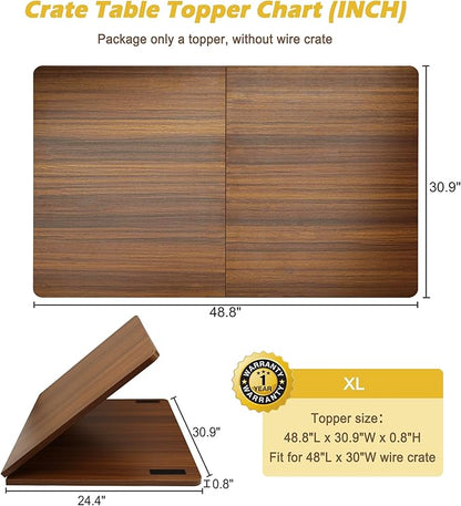 HiCaptain Foldable Dog Crate Table Topper, 48 inches Wooden Dog Kennel Table Topper, Durable Decorative Dog Kennel Table Topper for Large Dogs - Rustic Style