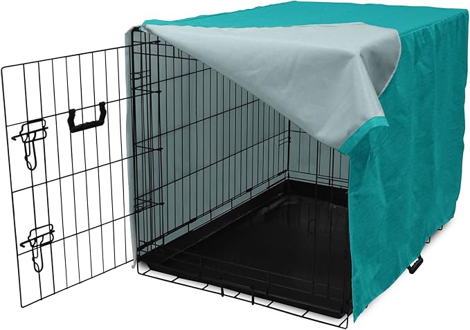Lunarable Abstract Dog Crate Cover, Classic Monochrome Design Meander Greek Motif Repetition Illustration, Easy to Use Pet Kennel Cover for Cats & Medium Dogs, 30 Inch, Teal and Dark Turquoise