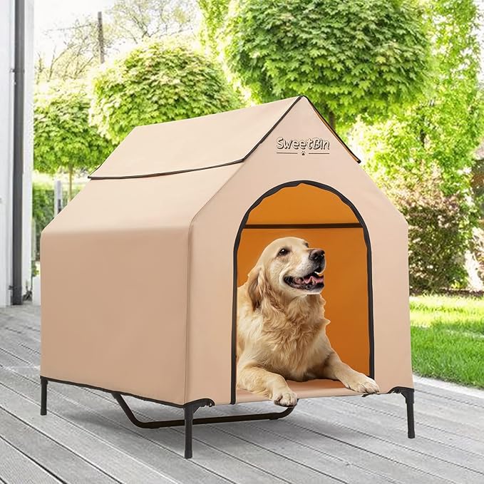 51" Extra Large Dog Houses with Removable Cover, XL Dog Shelters for Outside Large Dogs, Elevated Dog House with Door, Covered Elevated Dog Cooling Bed