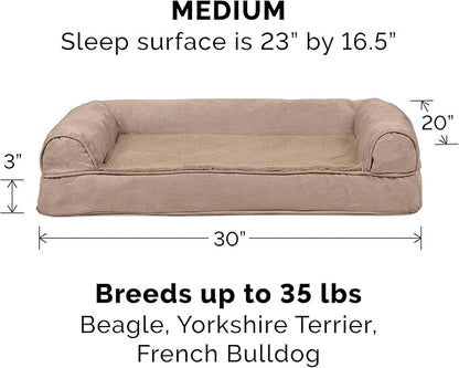 Furhaven Orthopedic Dog Bed for Medium/Small Dogs w/ Removable Bolsters & Washable Cover, For Dogs Up to 35 lbs - Plush & Suede Sofa - Almondine, Medium