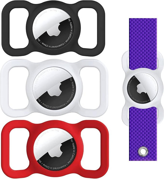 Dog Air Tag Holder (3-Pack) | Apple Air Tag GPS Tracker for Dogs | Airtag Dog Collar Holder | Airtag Holder for Dog Collar | Air Tag Holders | Black, White & Red