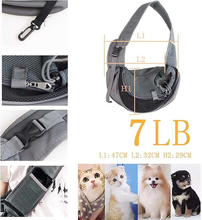 Dog Sling Carrier - Reversible Puppy Carrier Purse with Storage Pocket,Hand Free Adjust Mesh Safe Sling Bag for Cat Kitty,Crossbody Satchel Dog for Outdoor Travel Harness for Pet