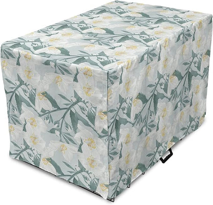 Lunarable Jasmine Dog Crate Cover, Delicate Pointy Petals Flower in Muted Tones, Easy to Use Pet Kennel Cover for Medium Large Dogs, 36 Inch, Pale Teal Pale Blue
