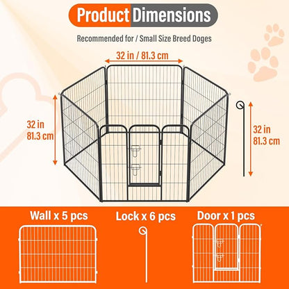 FDW Dog Playpen Dog Pen Dog Kennel 6 Panels 32 Inch Height Indoor Outdoor Folding Metal Portable Puppy Exercise Pen Heavy Duty Dog Fence for Yard Camping,Black