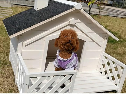 Critter Sitters 27'' Pet House with Porch, Weather-Resistant Dog House for Animals up to 44 Pounds, Waterproof Outdoor Dog House, Ideal for Cats, Dogs, and Rabbits, White Fir Wood Dog Houses