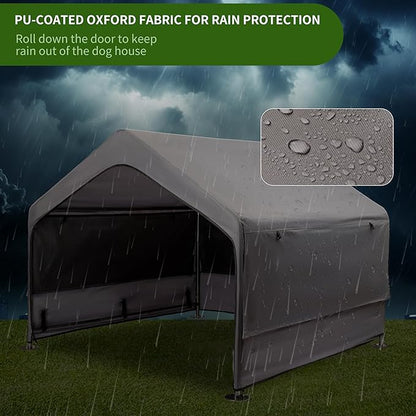 Extra Large Dog House Outside, Dog Tent Outdoor, Big Dog Shade Shelter Doghouse Canopy With Three-Sided Breathable Mesh Windows, Gray Sun Rain Cover For Pet Cat Goat Livestock 4'x 4'x 3.3'