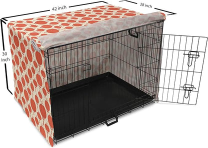 Lunarable Oriental Dog Crate Cover, Folk Lamps Cartoon Style Cheerful Pattern with Chinese Ethnicity, Easy to Use Pet Kennel Cover for Medium Large Dogs, 42 Inch, Pale Yellow and Vermilion