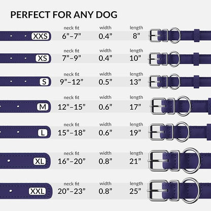 CollarDirect Rolled Leather Dog Collar, Soft Padded Round Puppy Collar, Handmade Genuine Leather Collar Dog Small Large Cat Collars 13 Colors (15-19 Inch, Purple Textured)