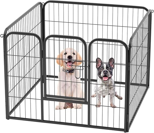 FDW Dog Playpen Kennel - 4 Panels, 24 Inch Height, Indoor/Outdoor Folding Metal Portable Puppy Exercise Pen, Heavy Duty Dog Fence for Yard, Camping - Black