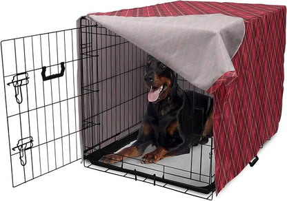 Lunarable Buffalo Plaid Dog Crate Cover, Rhombus Check Pattern with Warm Colored Pattern, Easy to Use Pet Kennel Cover for Medium Large Dogs, 42 Inch, Dark Coral Charcoal Grey