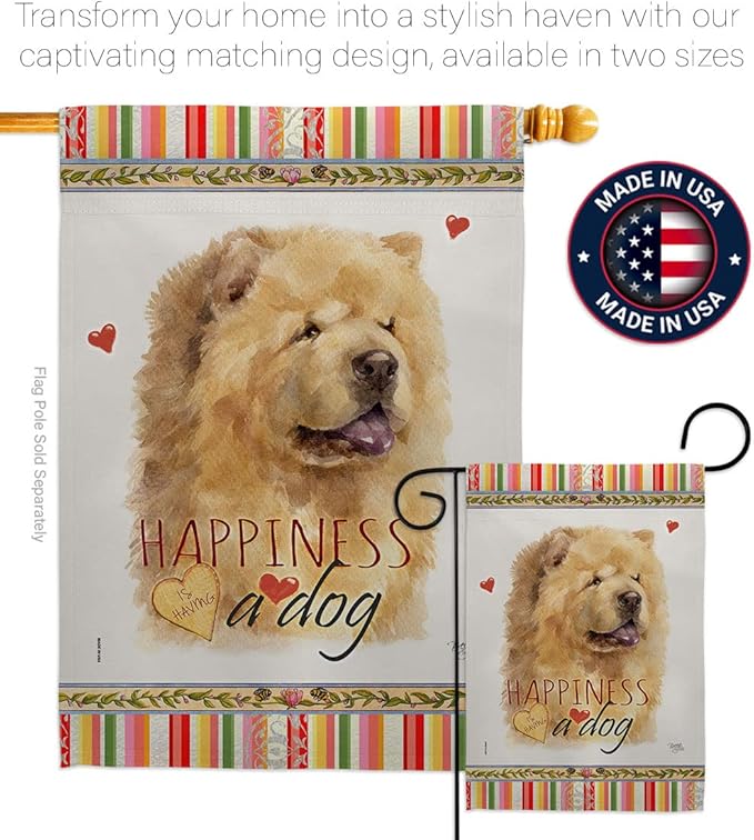 Breeze Decor Cream Chow Happiness House Flag Pack Dog Puppy Spoiled Paw Canine Fur Pet Nature Farm Animal Creature Vintage Applique Banner Small Garden Yard Gift Double-Sided, Made in USA