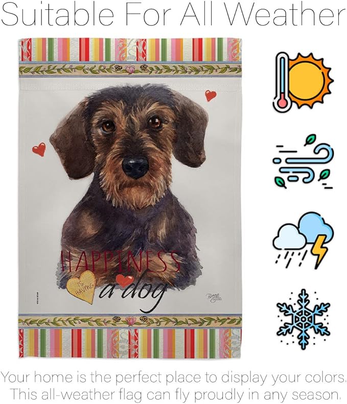 Breeze Decor Miniature Dachshund Happiness House Flag 2 pcs Pack Dog Puppy Spoiled Paw Canine Fur Pet Nature Farm Animal Creature Banner Small Garden Yard Gift Double-Sided, Made in USA