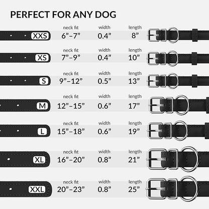CollarDirect Rolled Leather Dog Collar, Soft Padded Round Puppy Collar, Handmade Genuine Leather Collar Dog Small Large Cat Collars 13 Colors (8-11 Inch, Black Textured)