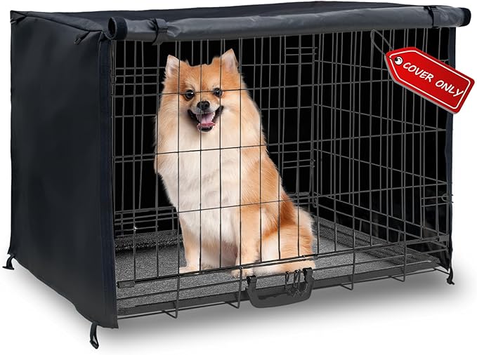 Dog Crate Cover 24in Waterproof Pet Kennel Cover for Outdoor/Indoor Protection, Durable Windproof Crate Cover Universal Fit for Wire Dog Crate (24''L*18''W*19''H-Black)