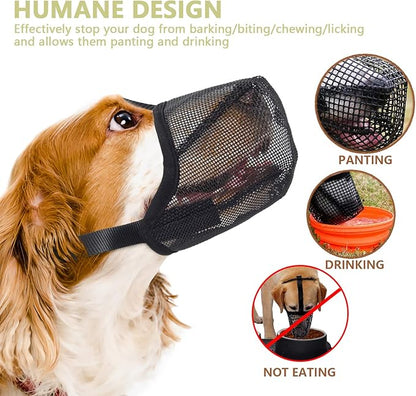 Whongkidz Dog Muzzle for Medium Dogs, Air Mesh Full-Covered Mouth Guard with Adjustable Straps Muzzle, Drinkable Breathable No Biting Barking Chewing Licking or Eating Everything (Black, M)