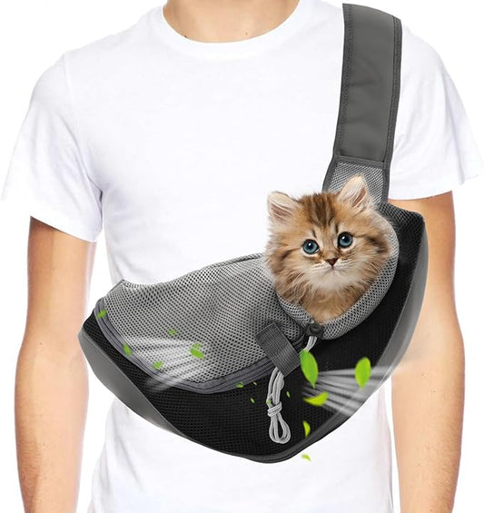 Small Dog Sling Carrier, Mesh Adjustable Pet Sling Carrier Zipper Pocket Breathable Hand Free for Small Medium Dogs Cats Outdoor Travel (up to 5 pounds)