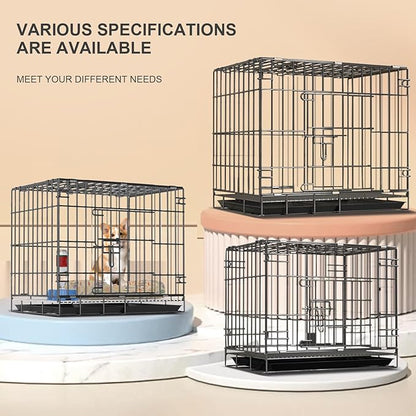 Heavy-Duty Steel Dog Crate, 27.6"x20.2"x23" Foldable Kennel with Secure Lock & Removable Tray, Grey Indoor Pet Cage