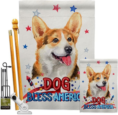 Breeze Decor Patriotic Pembroke Welsh Corgi Garden House Flag-Kit Dog Puppy Spoiled Paw Canine Fur Pet Nature Farm Animal Creature Decoration Banner Small Yard Gift Double-Sided, Made in USA