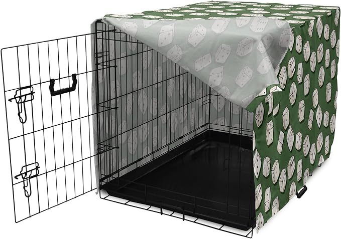 Lunarable Casino Dog Crate Cover, Cartoon Style Dices Pattern on Green Background Chance Game Lucky Jackpot, Easy to Use Pet Kennel Cover for Cats & Medium Dogs, 30 Inch, Green Cream Black
