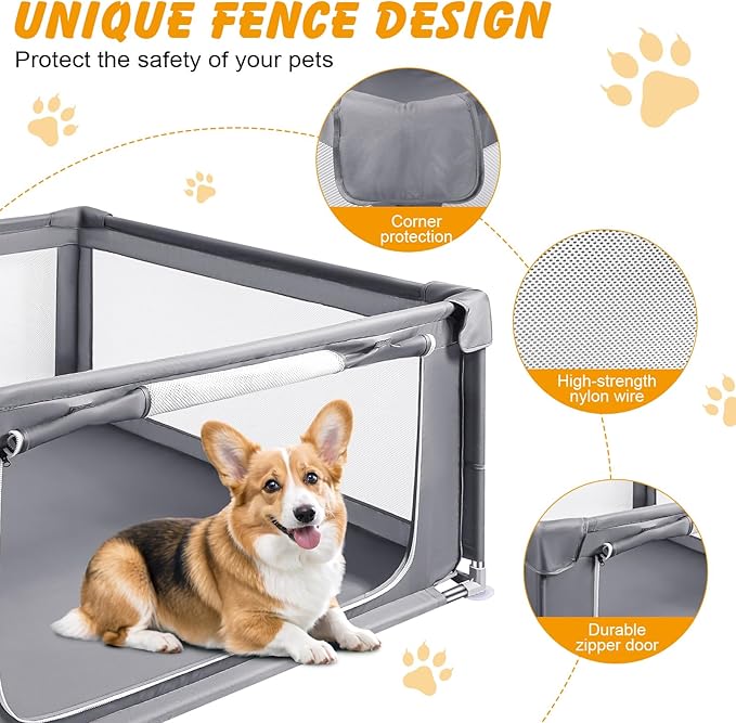 48x48x26 Inch Dog Playpen for Puppies & Small Dogs,Foldable Portable Soft Indoor/Outdoor Pet Fence with Gate,Dog Play Enclosure
