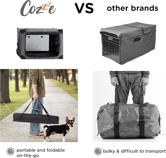 Travel Dog Crate - 37 Inch Collapsible Portable Foldable Crates for Large Dogs with Detachable Storage Bag, Removable Pad, and Mesh Windows for Outdoor & Indoor (Grey)