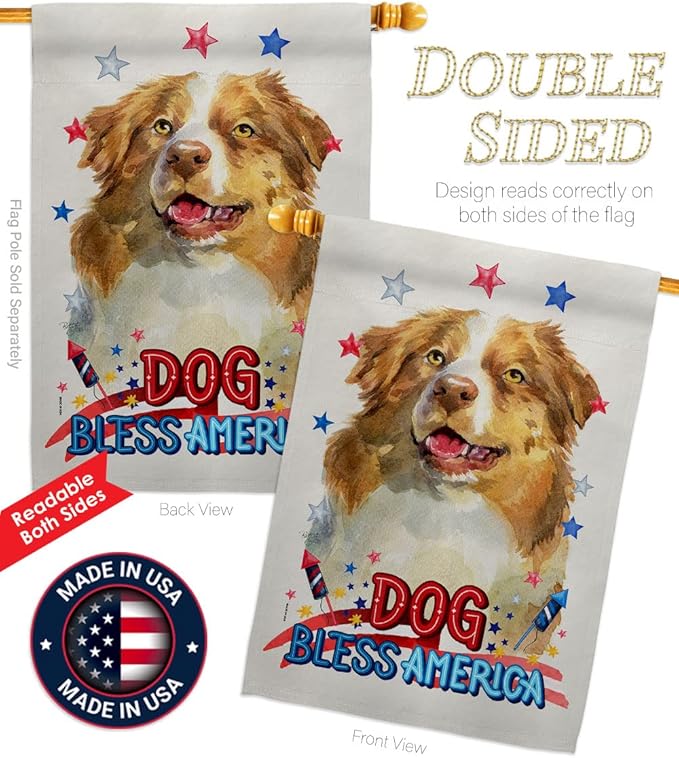 Breeze Decor Patriotic Yellow Australian Shepherd House Flag-Pack Dog Puppy Spoiled Paw Canine Fur Pet Nature Farm Animal Creature Applique Banner Small Garden Yard Gift Double-Sided, Made in USA