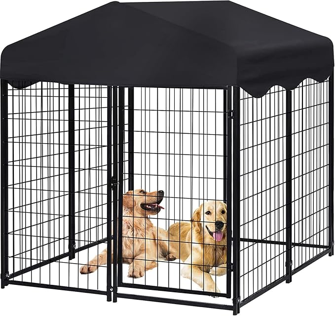 Large Dog Kennel Outdoor, Dog House with Waterproof Cover for Medium to Small Dogs 4.5'H x 4'L x 4'W ft Dog Kennel Outside, Outdoor Pet Enclosures Crate Cage Playpen Run Indoor