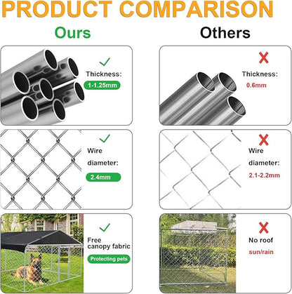 Large Dog Kennel 9.8X9.8FT, Large Outdoor Dog Kennel Heavy Duty Dog Cage with Waterproof UV-Resistant Cover Roof, Large Dog House Pen Enclosure, Silver